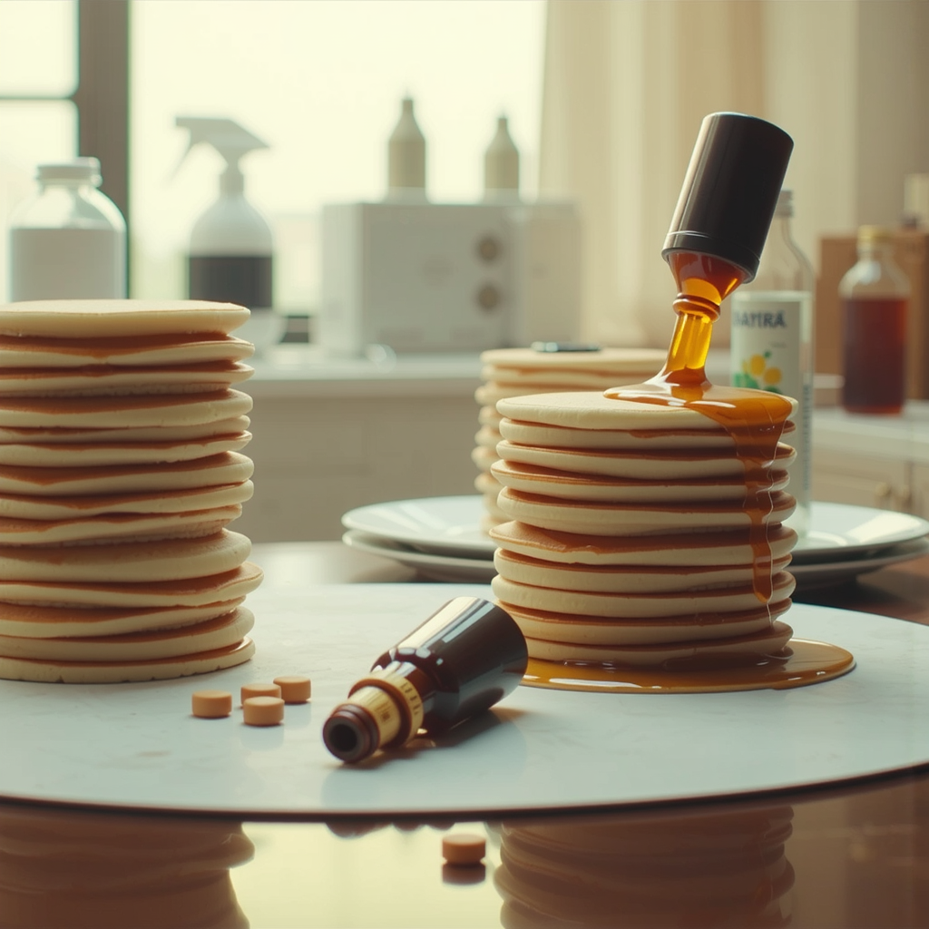 Shuttle Jaguar - Syrup bottle hits pancake skyscrapers.