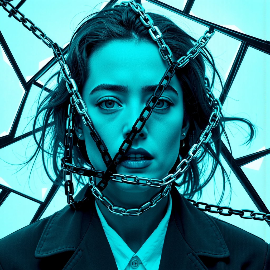 Shuttle Jaguar - Woman in neon chains and glass.