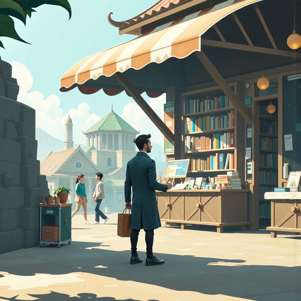 Shuttle Jaguar - Fantasy store environment in a city.