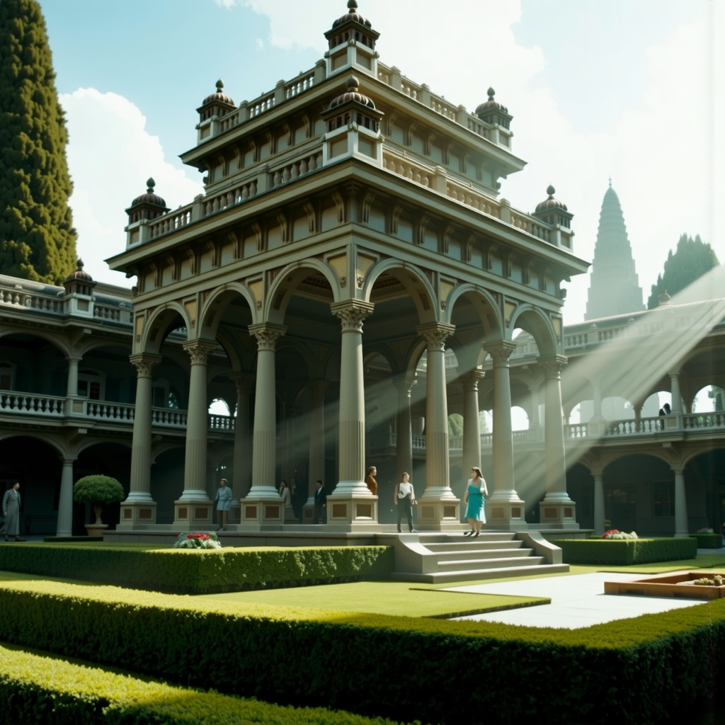 Shuttle Jaguar - Ancient temple in an ornate garden.