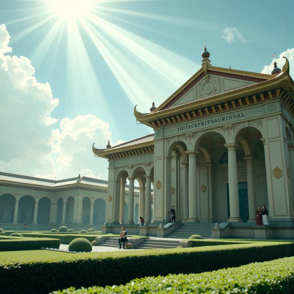 Shuttle Jaguar - Ancient temple in a formal garden.
