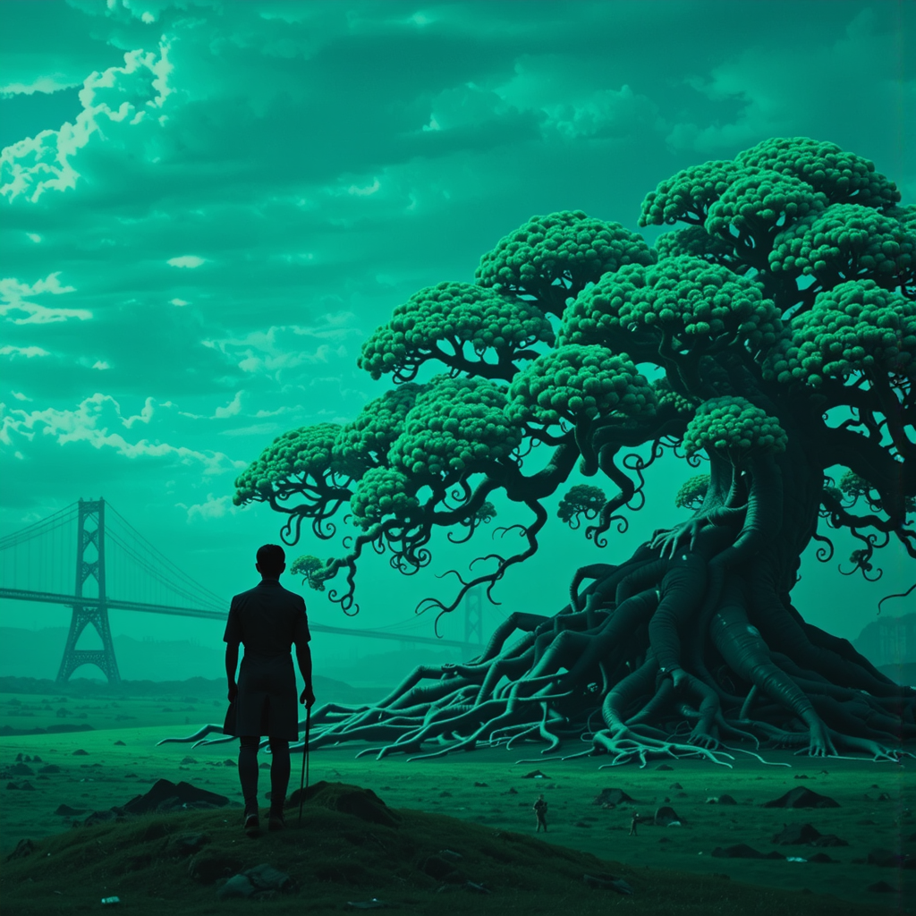Shuttle Jaguar - Alien Tree in Cyberpunk Landscape