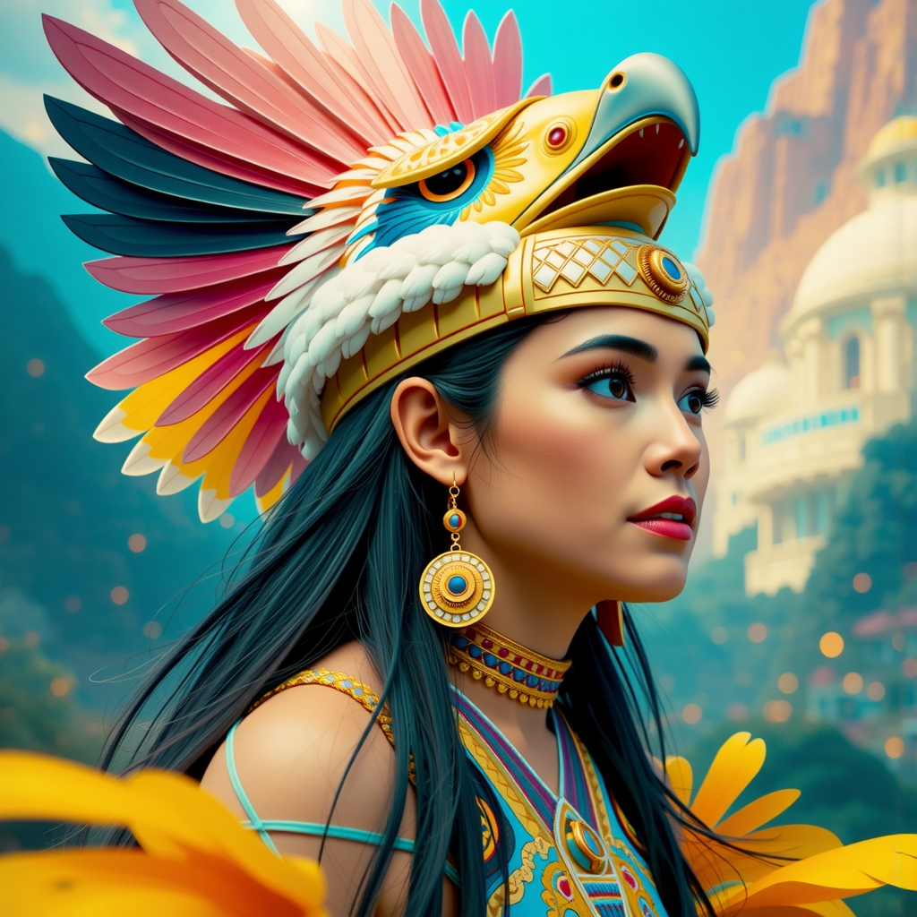 Shuttle Jaguar - Dancing eagle woman goddess figure.