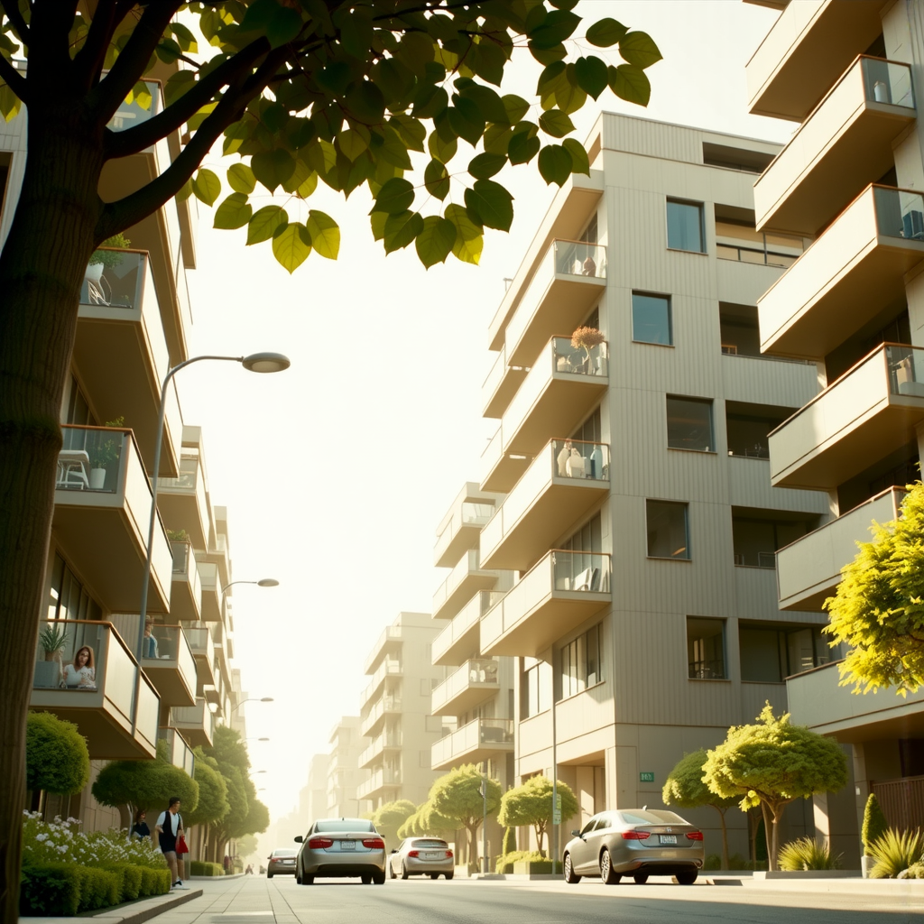 Shuttle Jaguar - a sustainable mixed - use post - modern post - growth walkable solarpunk urban development.