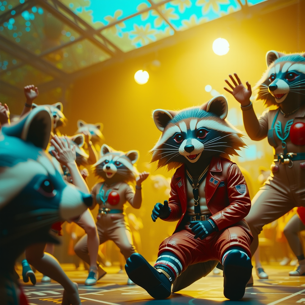 Shuttle Jaguar - Raccoon in rave dancer costume.