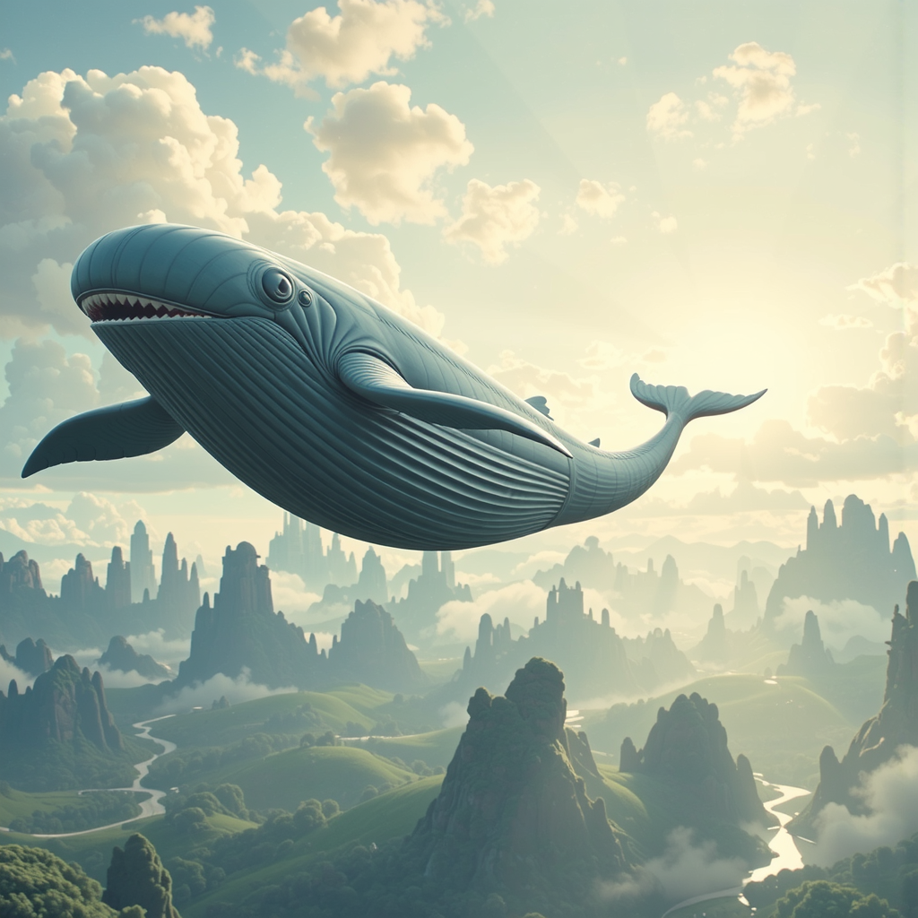 Shuttle Jaguar - render of dreamy beautiful landscape, fantasy flying whale, dreamy, artger, large scale, details vintage photo hyper realistic ultra realistic photo realistic photography, unreal engine, high detailed, 8 k