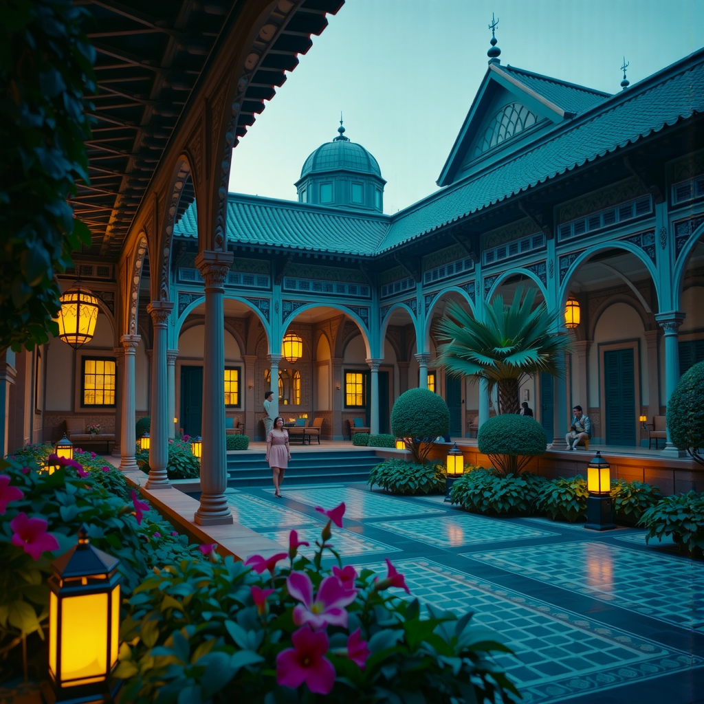 Shuttle Jaguar - Beautiful garden with glowing lanterns.