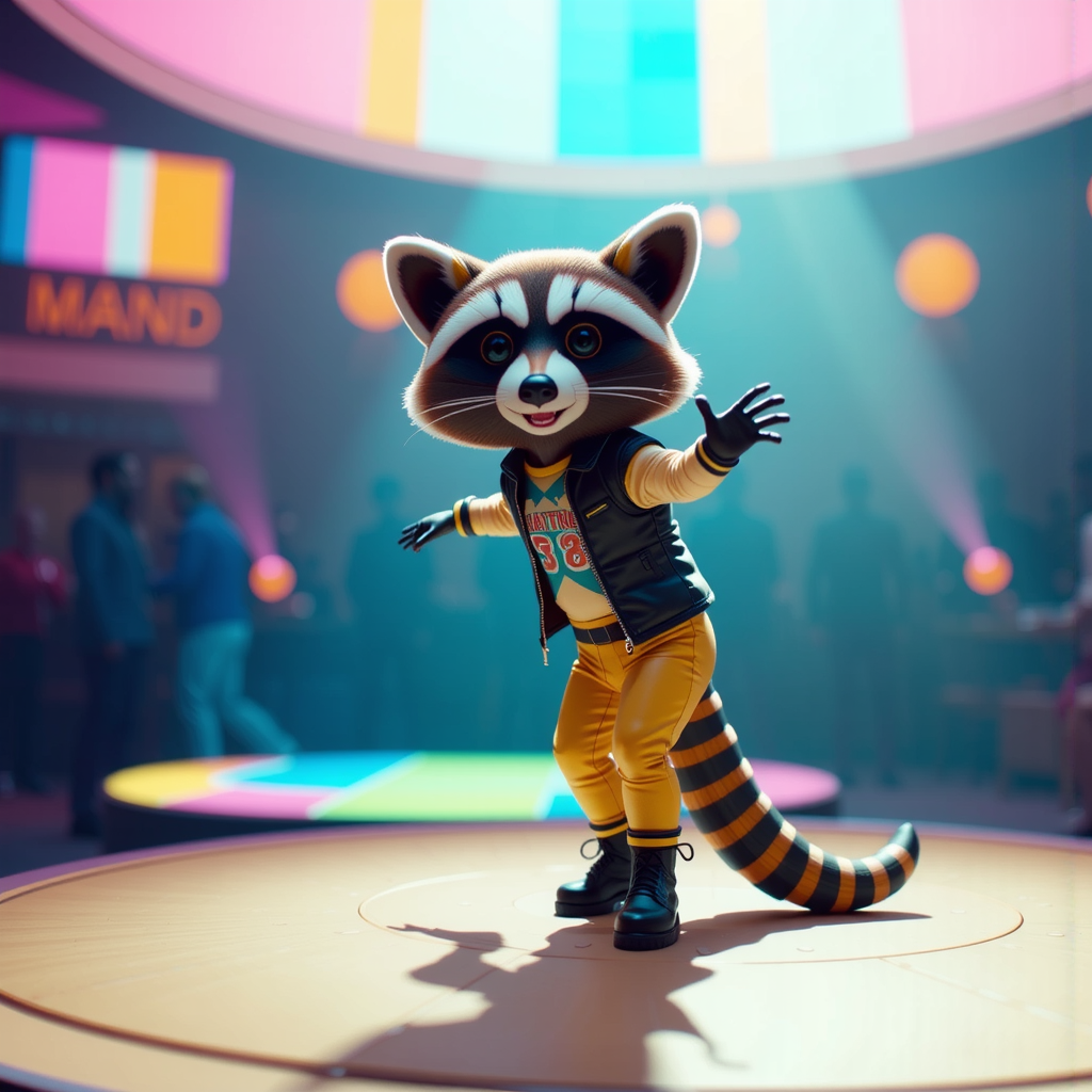 Shuttle Jaguar - Anthropomorphic racoon dressed in rave gear.