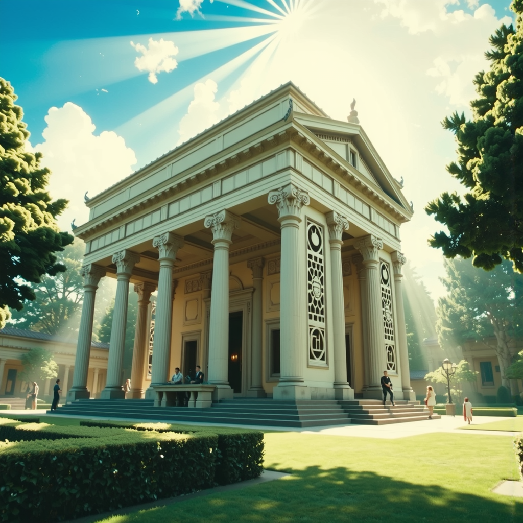 Shuttle Jaguar - Ancient temple in a formal garden.