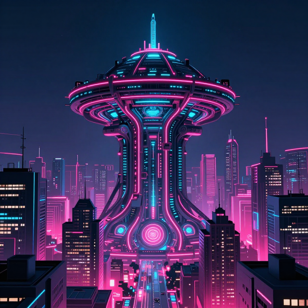 Z-Image Turbo - neon cyberpynk alien city, giant megastructure in background