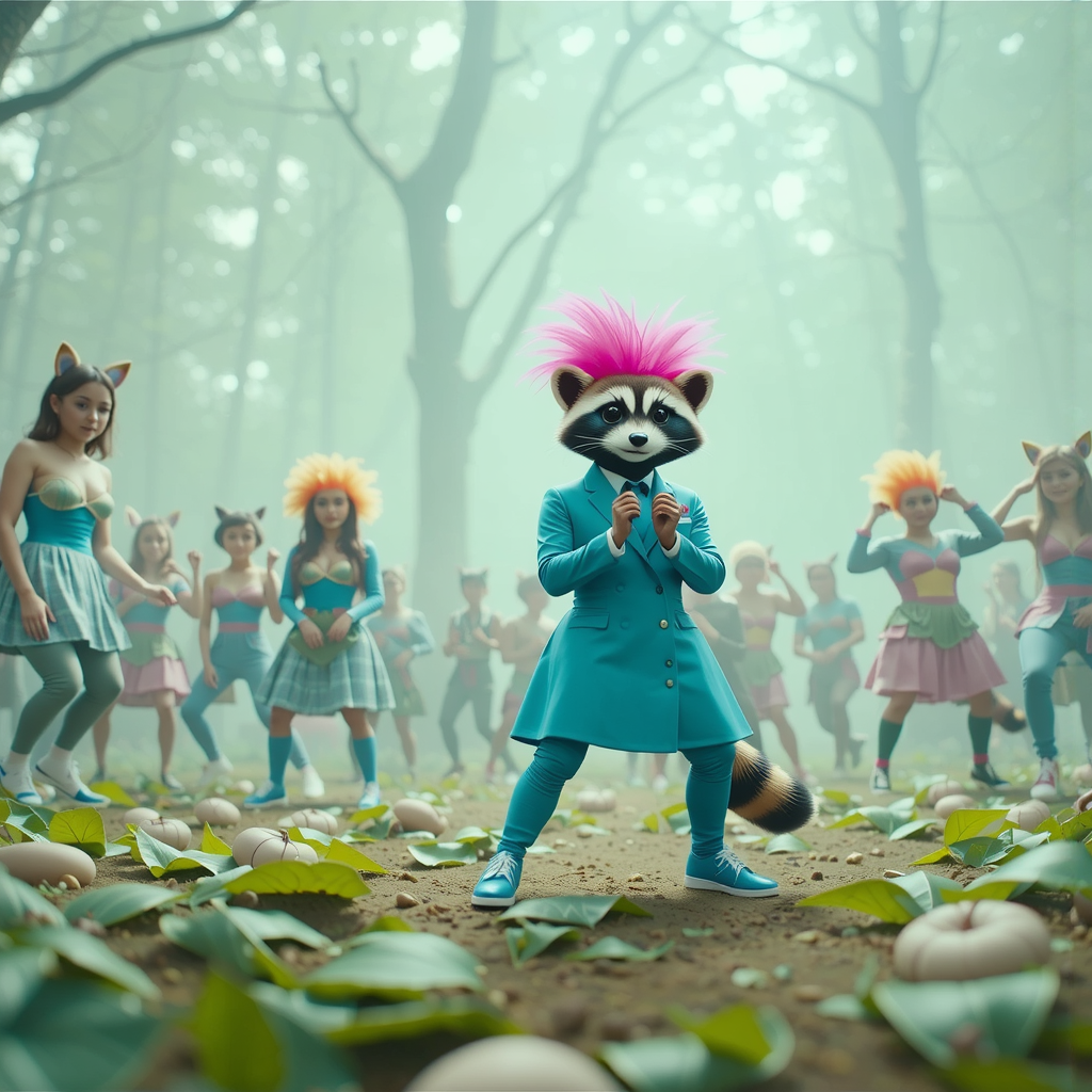 Shuttle Jaguar - Raccoon dressed as a raver dancer.