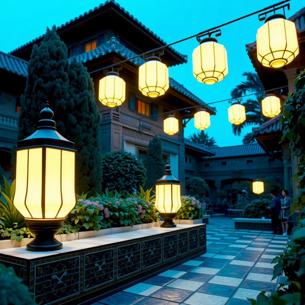 Shuttle Jaguar - Glowing lanterns in a beautiful garden.