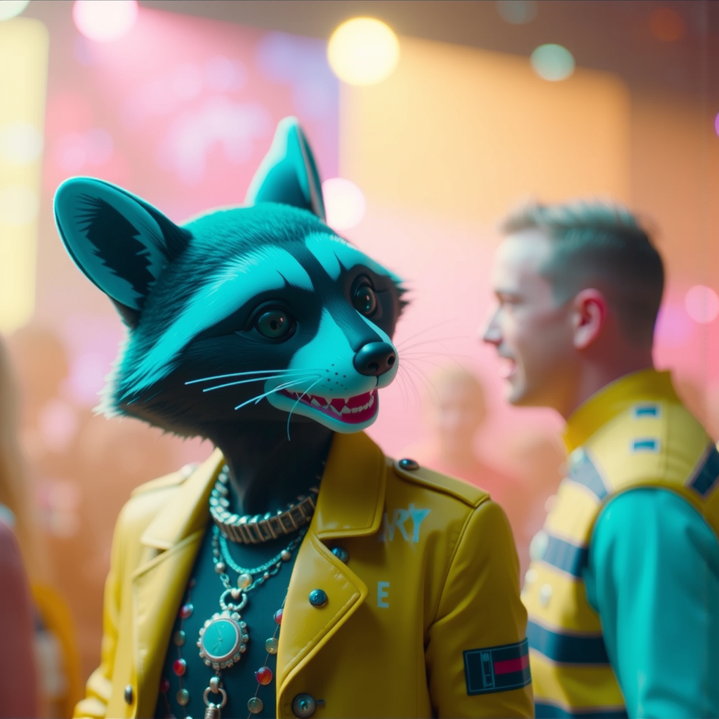 Shuttle Jaguar - Raccoon dressed as rave dancer.
