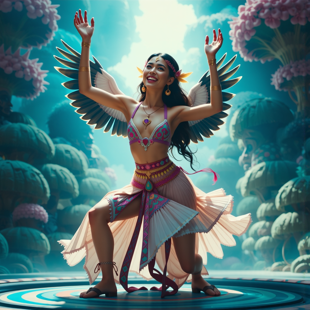 Shuttle Jaguar - A woman dancing in a colorful aura.