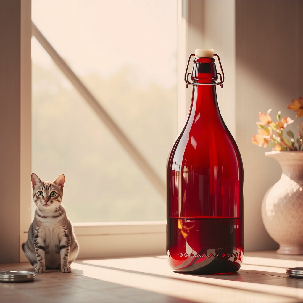 Shuttle Jaguar - Cat inside a large red bottle.