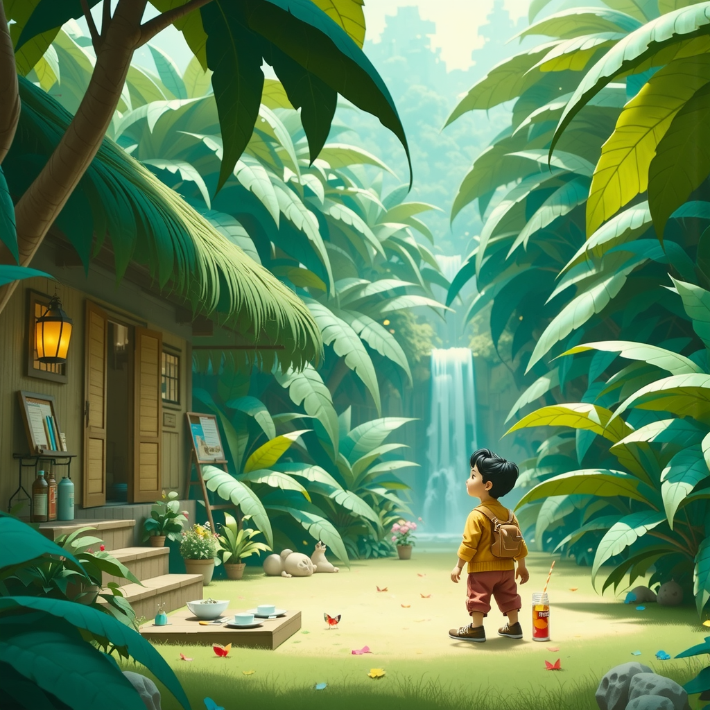 Shuttle Jaguar - Fantasy jungle environment cartoon illustration.