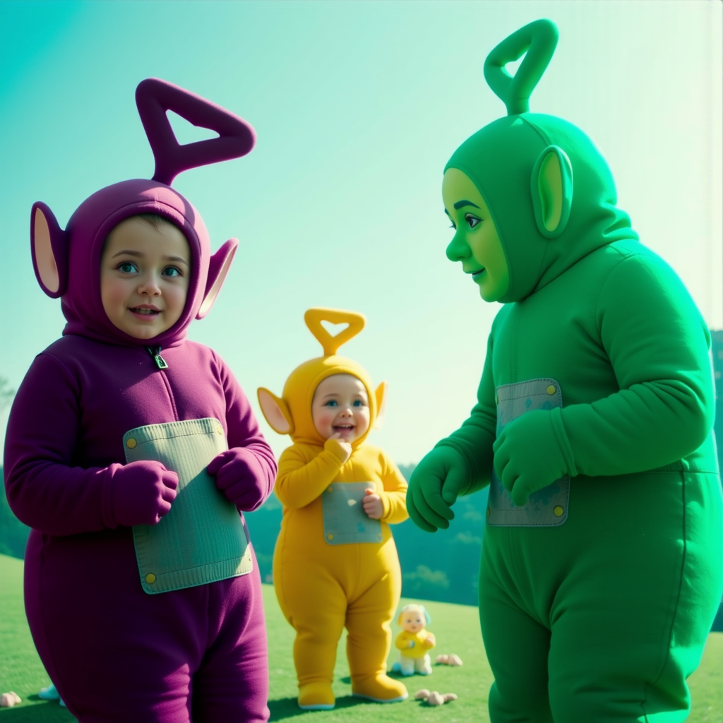 Shuttle Jaguar - Teletubby characters in colorful environment.