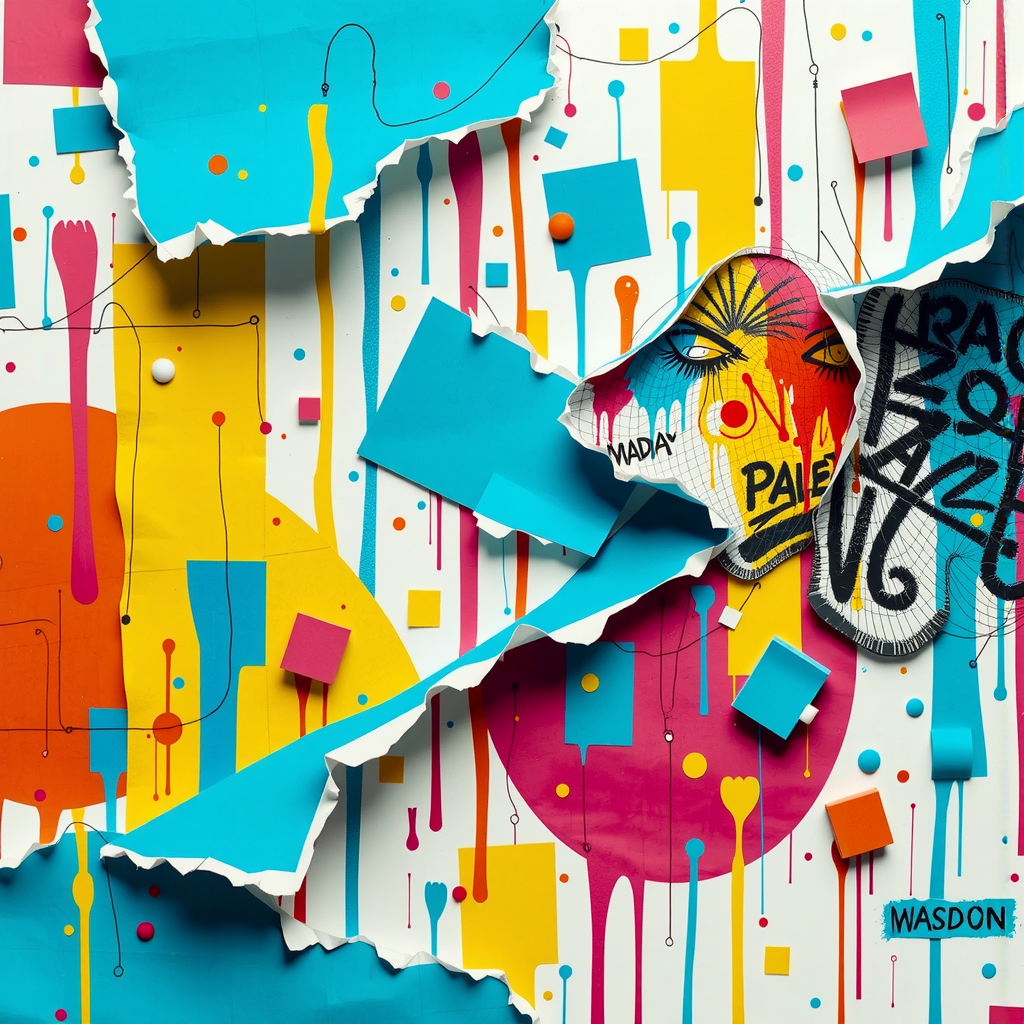Shuttle Jaguar - pastel graffiti abstract torn paper art