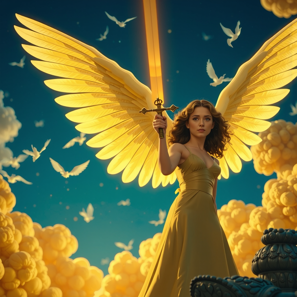 Shuttle Jaguar - Angelic female holding large sword.