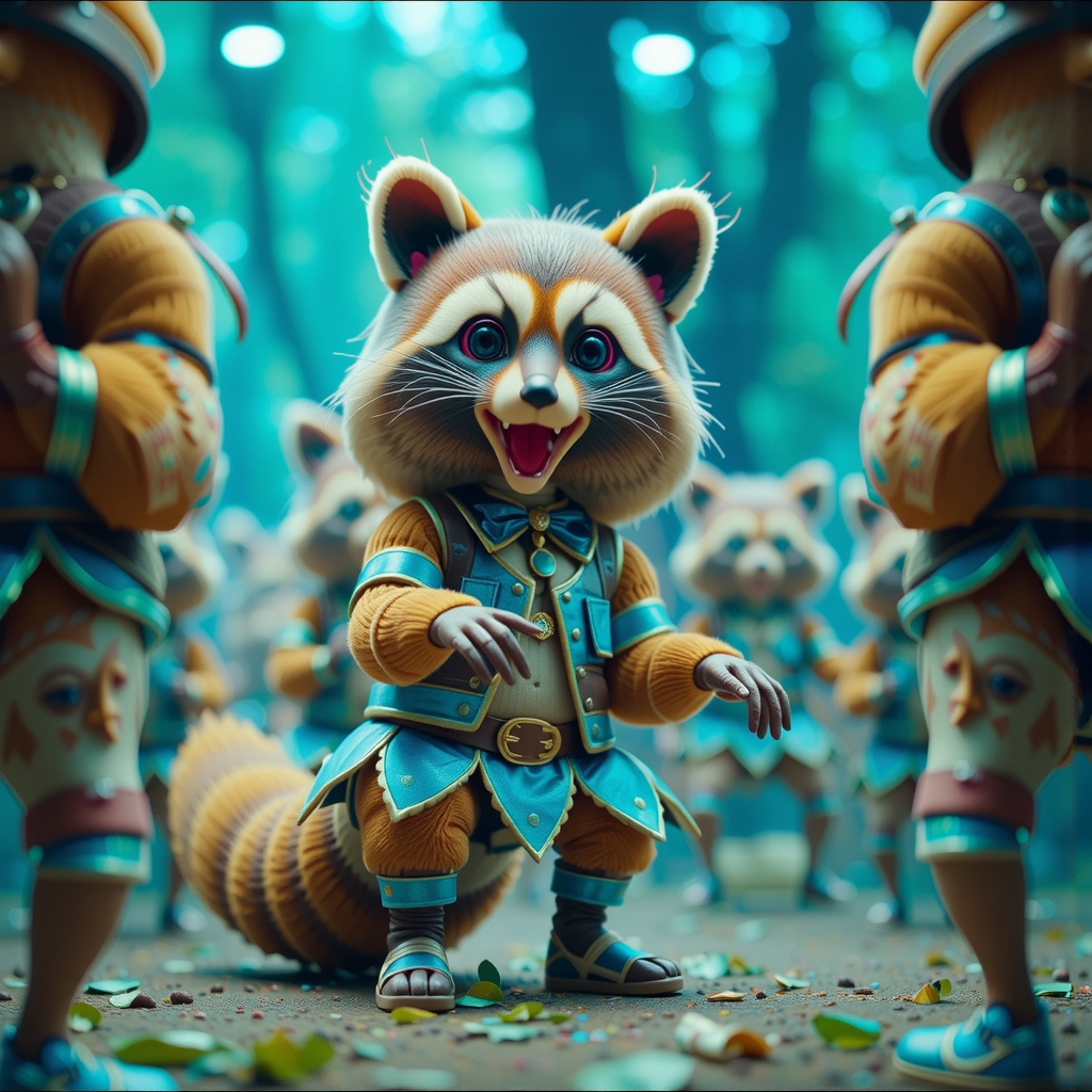 Shuttle Jaguar - Raccoon dressed as raver dancer.