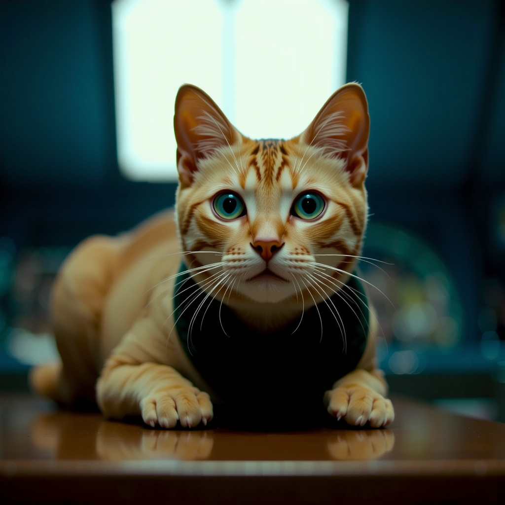 Shuttle Jaguar - Jean-Luc Picard holds a cat.