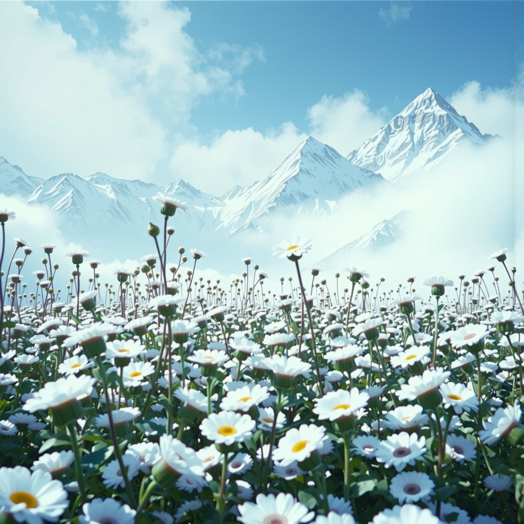 Shuttle Jaguar - A snowy field with dark flowers.