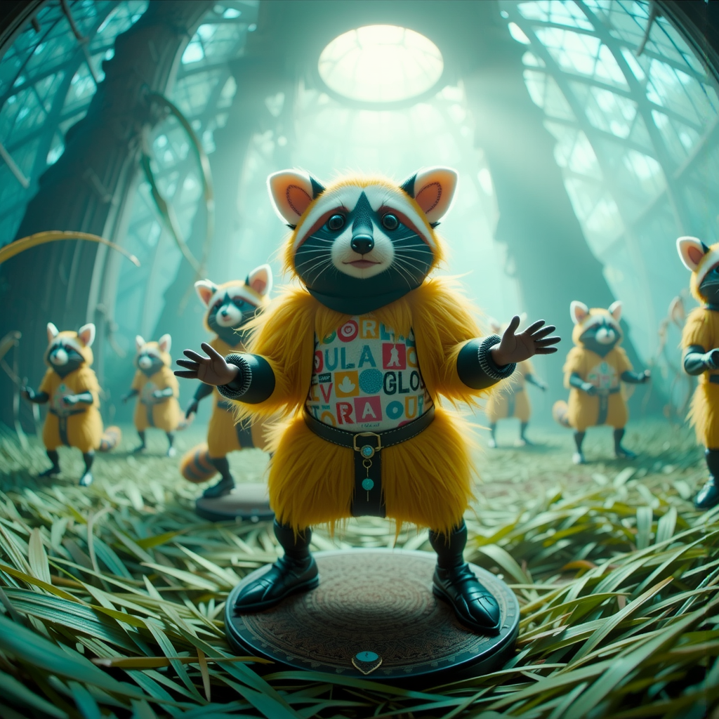 Shuttle Jaguar - Raccoon in raver outfit dances forest.