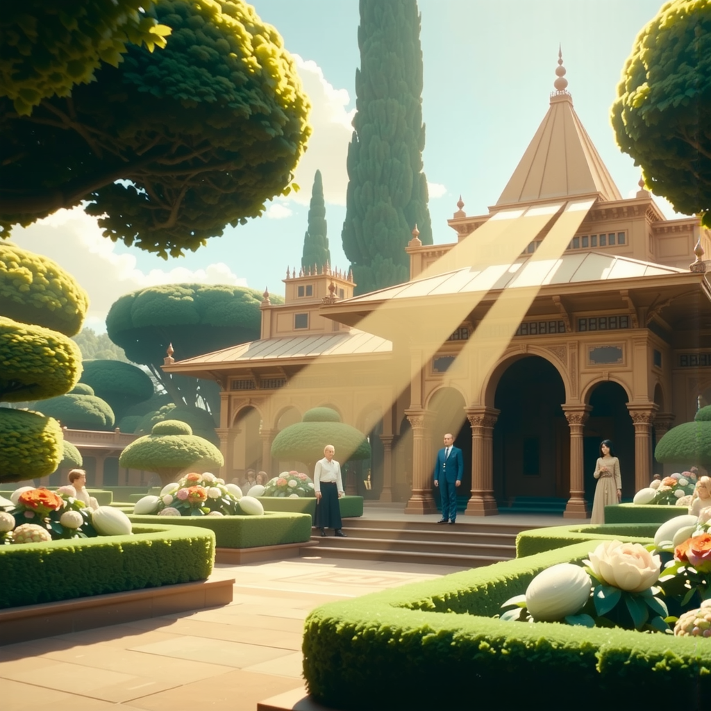 Shuttle Jaguar - Ancient temple in a formal garden.