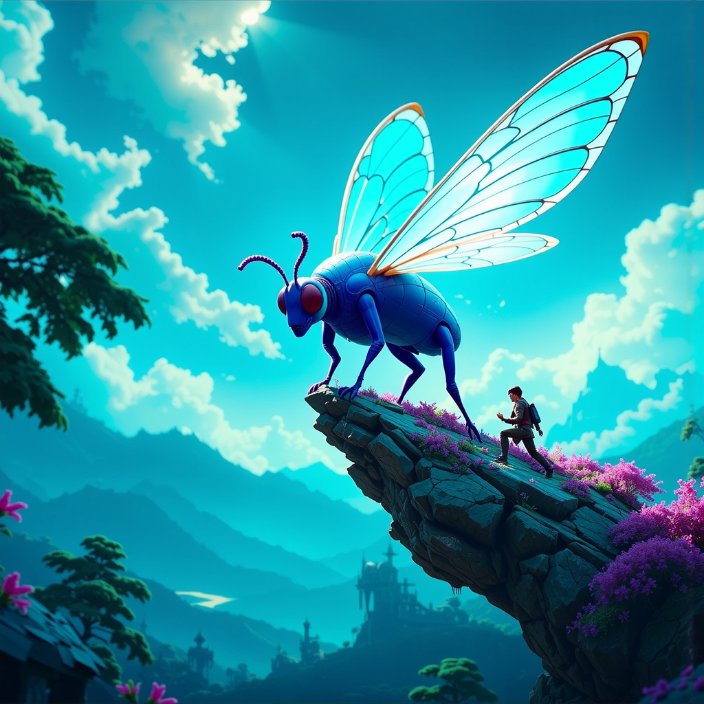 Shuttle Jaguar - Azure-skinned dragon riding skitterfly.