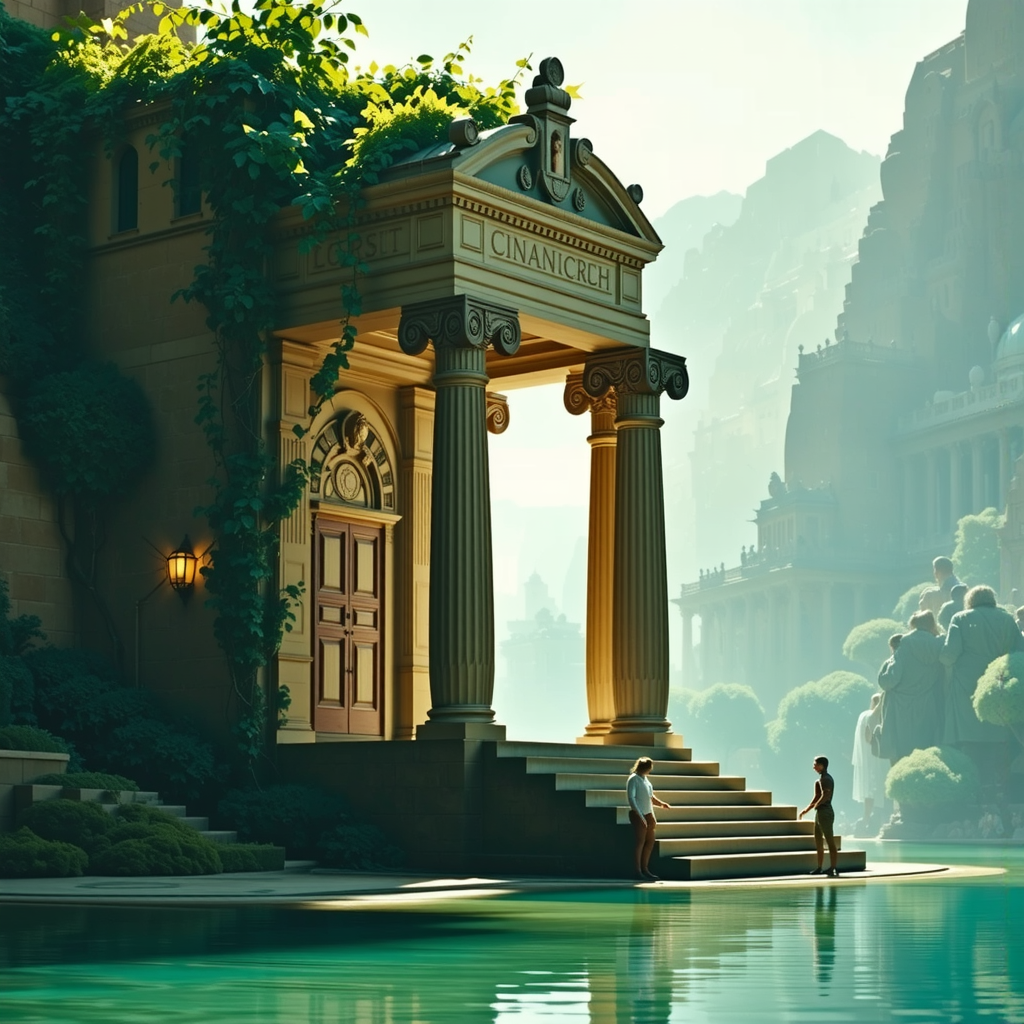 Shuttle Jaguar - Ancient temple near a serene lake.